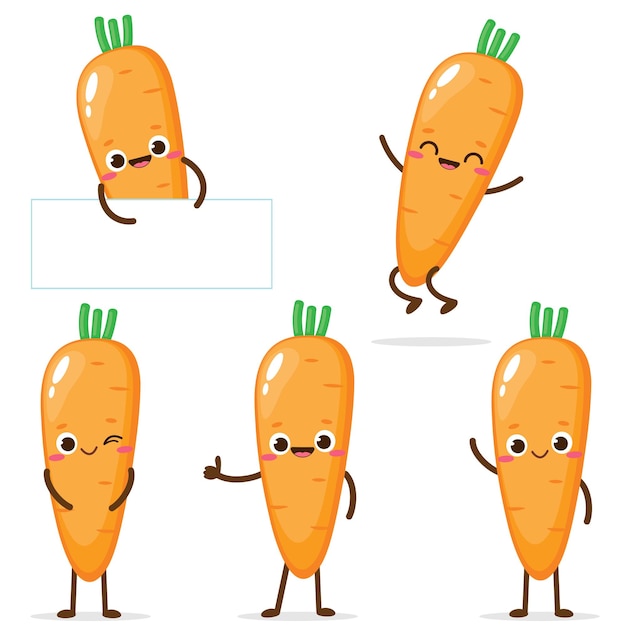 Dibujos animados lindo emoji de zanahoria naranja con banner