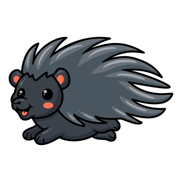 Dibujos animados lindo erizo pequeño negro corriendo