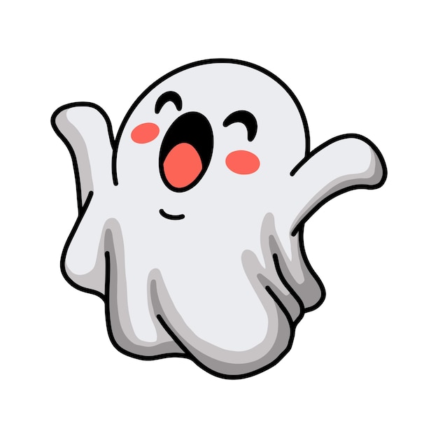 Vector dibujos animados lindo fantasma de halloween levantando las manos