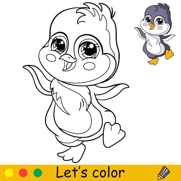 Dibujos animados lindo y feliz bailando pingüino niño para colorear