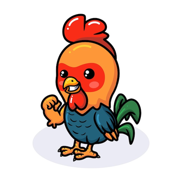 Dibujos animados lindo gallo pequeño fuerte