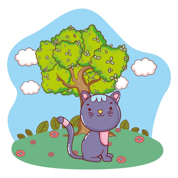 Dibujos animados lindo gatito al aire libre