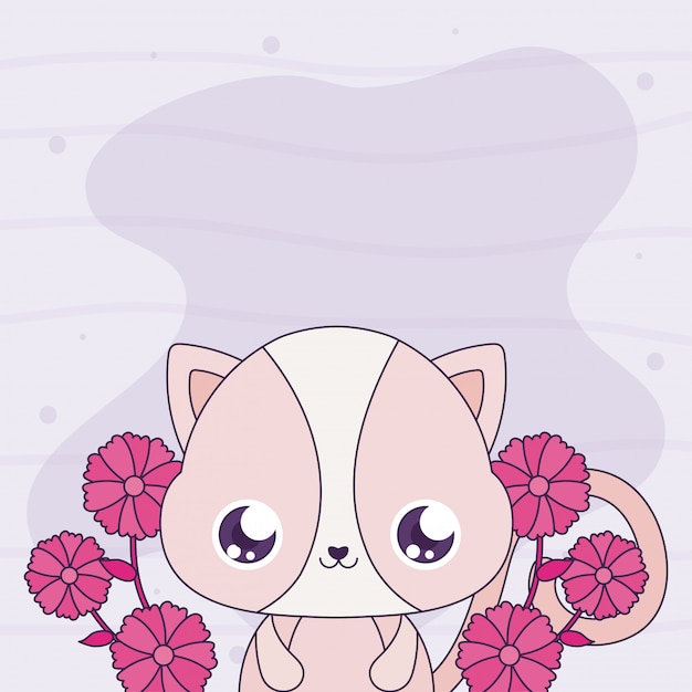 Vector dibujos animados lindo gato con flores