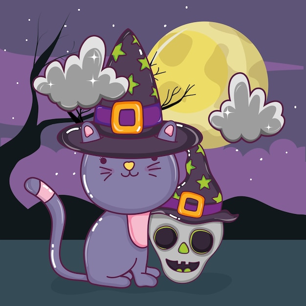 Vector dibujos animados lindo gato de halloween