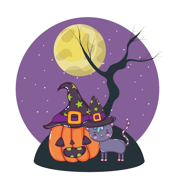 Dibujos animados lindo gato de Halloween