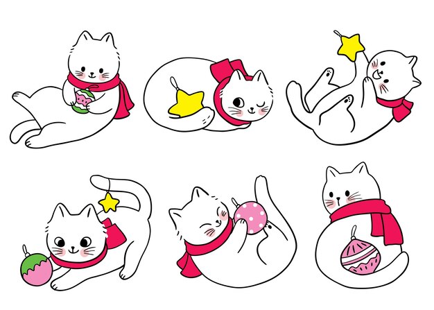 Dibujos animados lindo gato de Navidad y año nuevo y decoración vector de Navidad