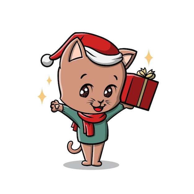 Dibujos animados lindo gato de Navidad