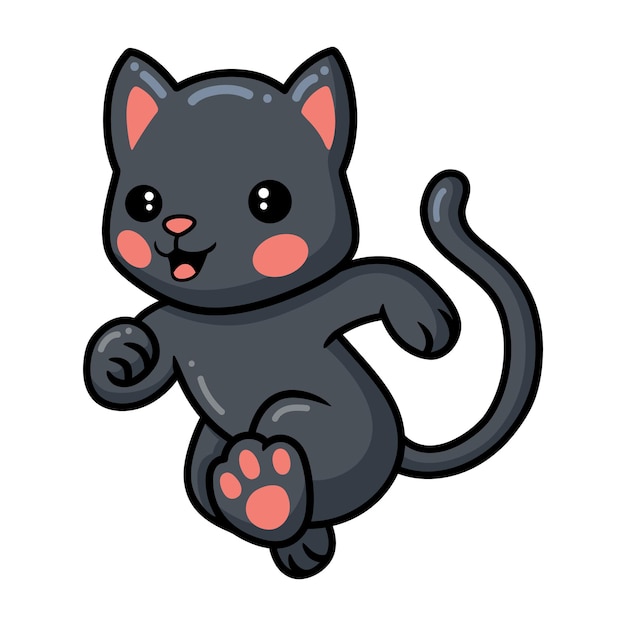 Dibujos animados lindo gato negro corriendo