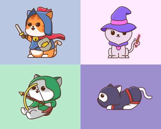 Dibujos animados lindo gato superhéroe