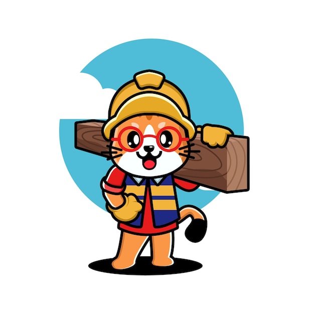 Dibujos animados lindo gato trabajador de la construcción