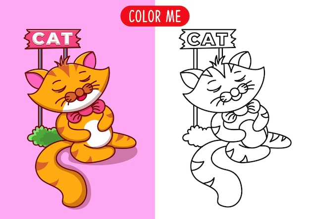 Dibujos animados lindo gato vector ilustración página para colorear o libro para niños