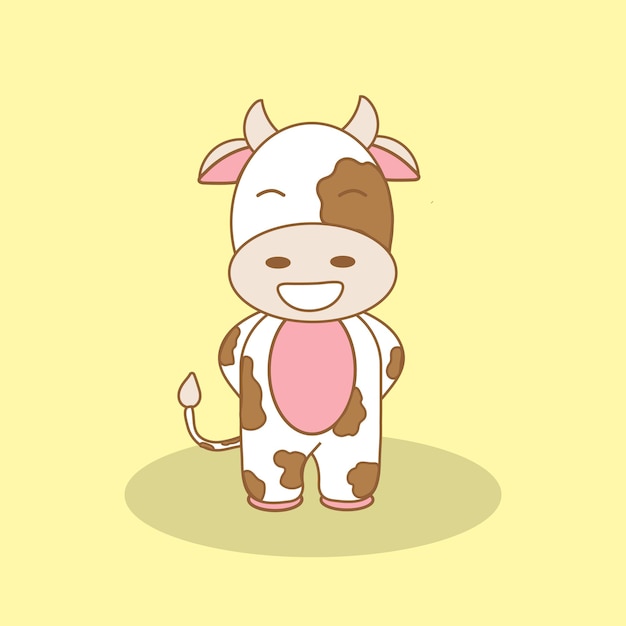 Dibujos animados Lindo Granja Animal Vaca Vector Editable Colorido Dibujo Ilustración