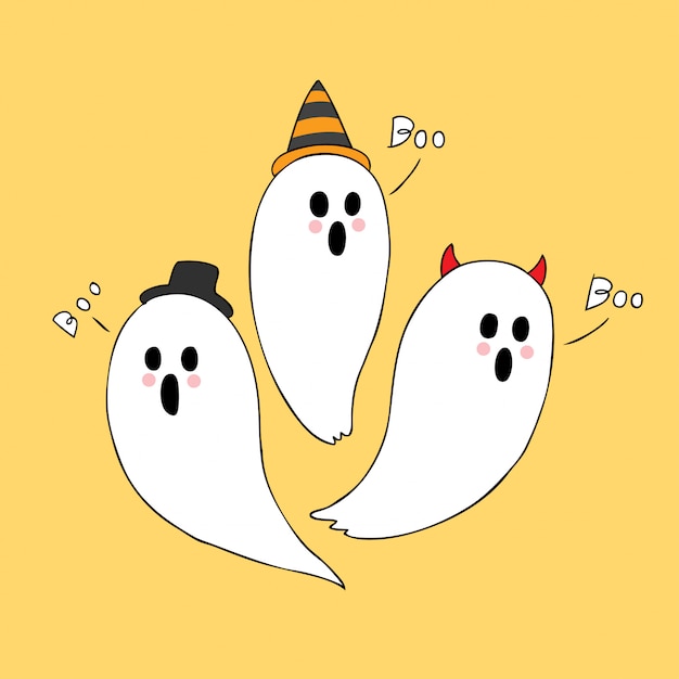 Dibujos animados lindo halloween fantasmas vector.
