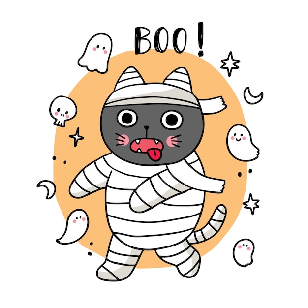 Dibujos animados lindo halloween mummy cat trick or treat