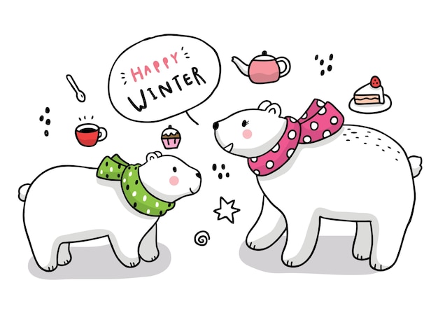 Dibujos animados lindo invierno saludo osos polares.