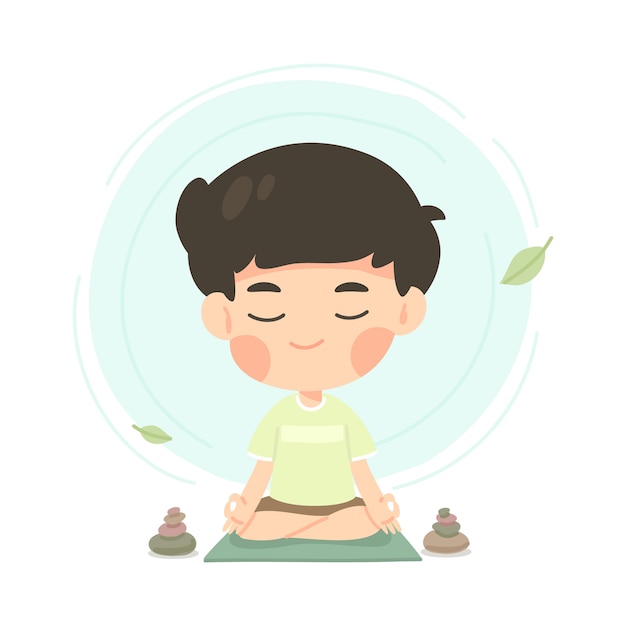 Dibujos animados lindo joven en pose de meditación