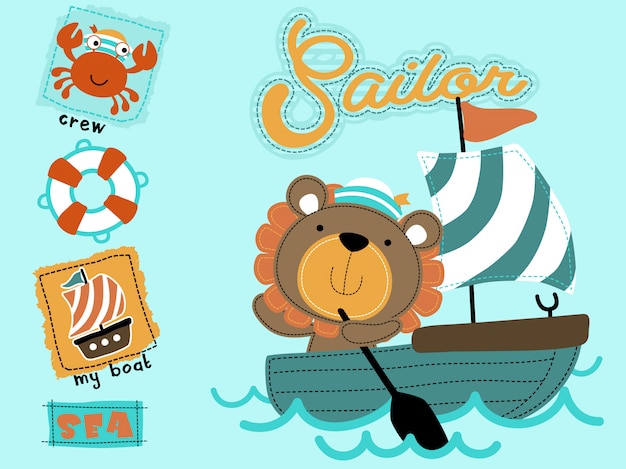Dibujos animados lindo marinero en velero
