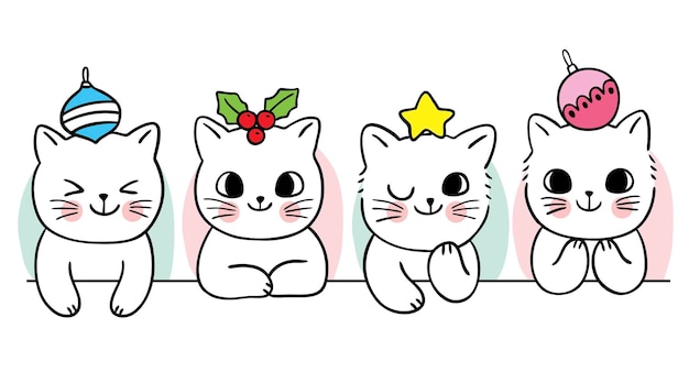 Vector dibujos animados lindo navidad y feliz año nuevo gato y decortion vector