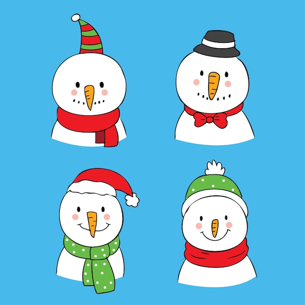 Dibujos animados lindo navidad muñeco de nieve vector.