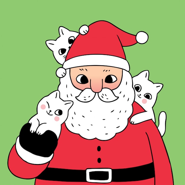 Dibujos animados lindo Navidad Papá Noel y gatos