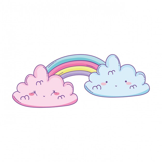 Dibujos animados lindo nube y arco iris