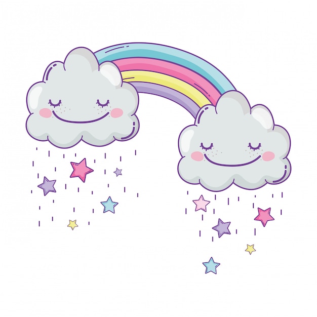 Vector dibujos animados lindo nube y arco iris