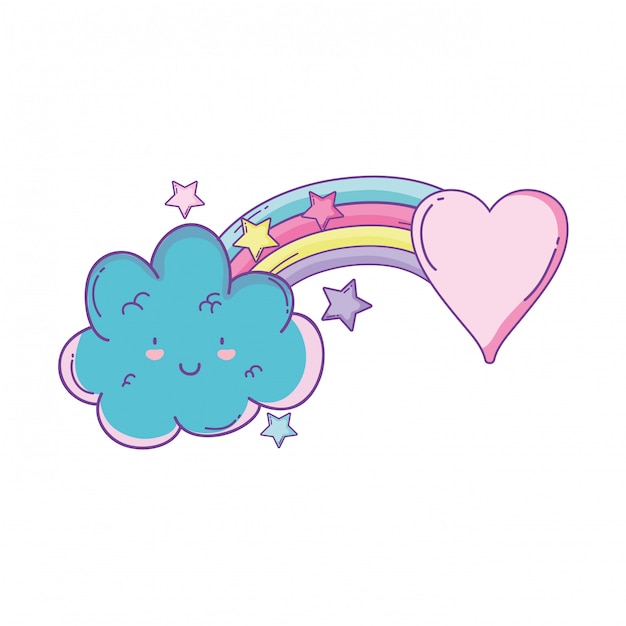 Vector dibujos animados lindo nube y arco iris