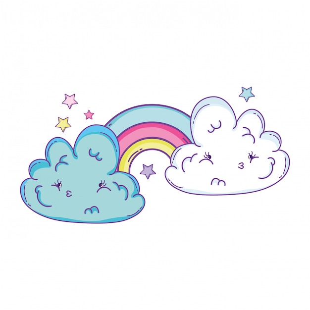 Vector dibujos animados lindo nube y arco iris