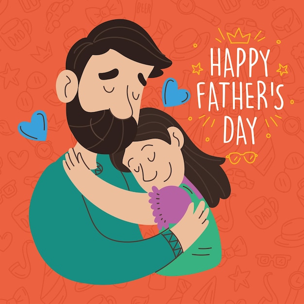Dibujos animados lindo padre abrazando a su hija Día del padre Vector