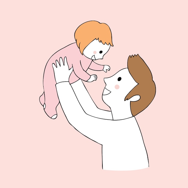 Dibujos animados lindo padre e hija vector. | Vector Premium