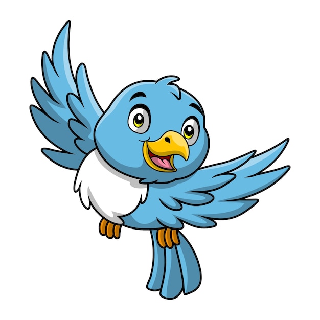 Dibujos animados lindo pájaro azul sobre fondo blanco