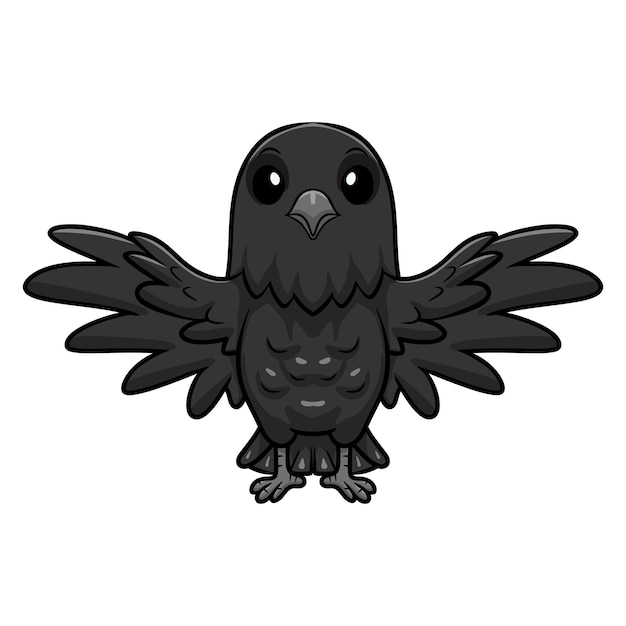 Dibujos animados lindo pájaro cuervo volando