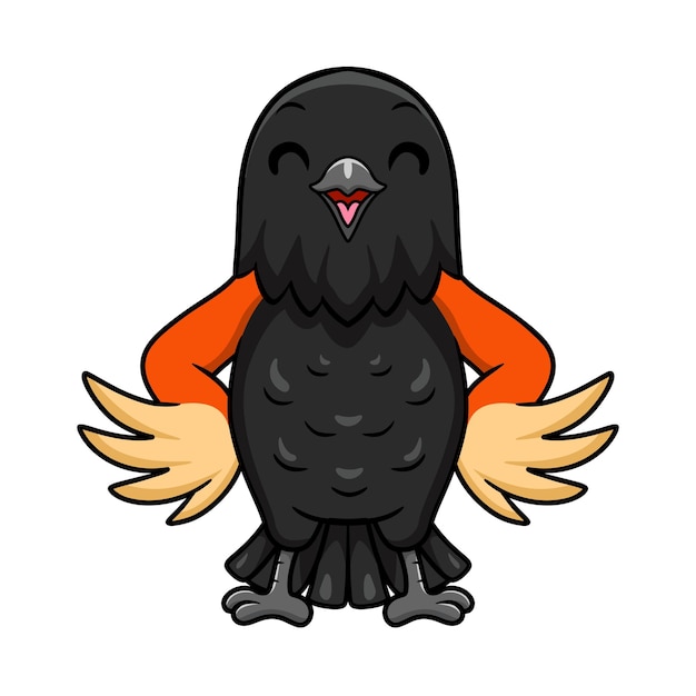 Vector dibujos animados lindo pájaro negro alado rojo