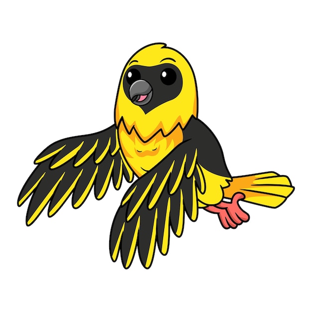 Dibujos animados lindo pájaro tejedor volando