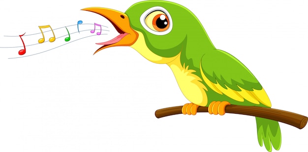 Dibujos animados lindo pájaro verde cantando
