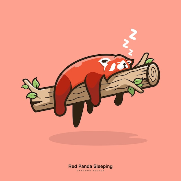 Dibujos animados lindo panda rojo durmiendo vector premium