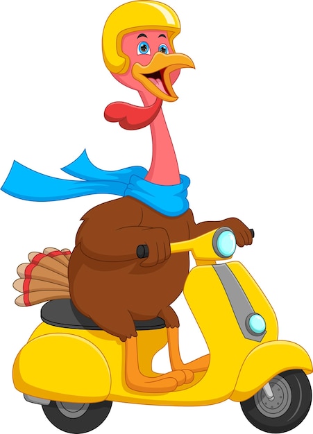 dibujos animados lindo pavo pájaro montar scooter