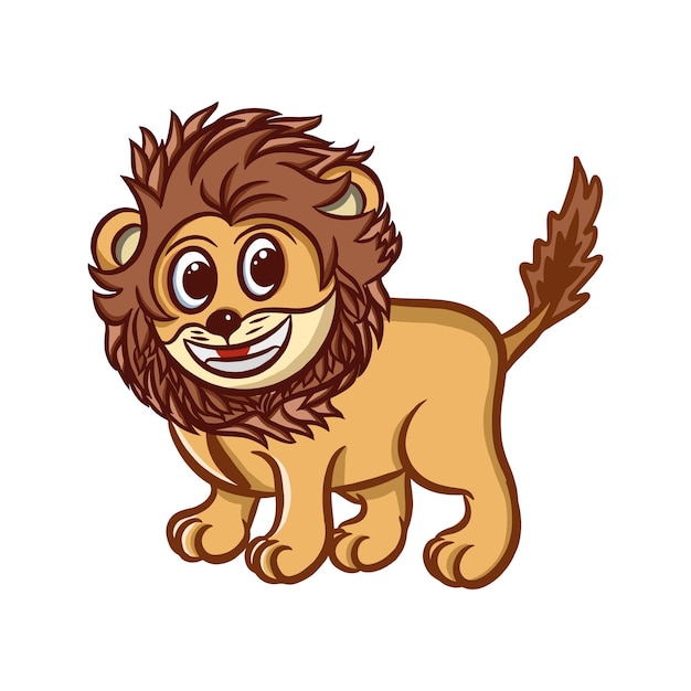 Dibujos animados lindo pequeño león sonriendo