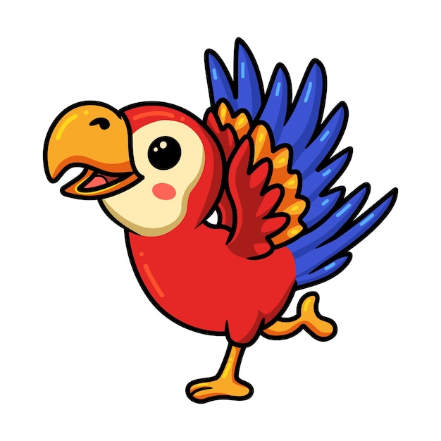 Dibujos animados lindo pequeño loro rojo