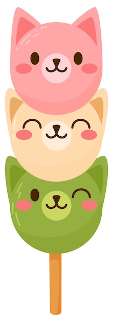 Dibujos animados lindo perro dango postre tradicional japonés aislado en blanco. dango hanami