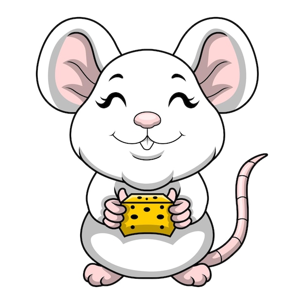 Dibujos animados lindo ratón con rebanada de queso