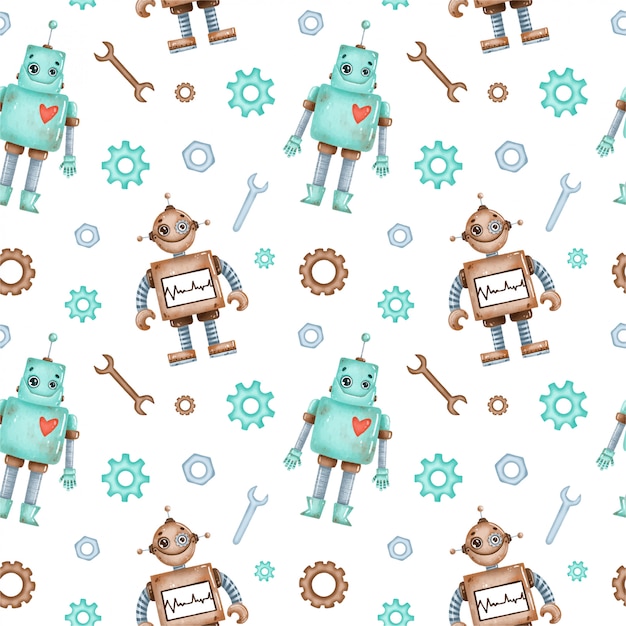 Dibujos animados lindo robots de patrones sin fisuras