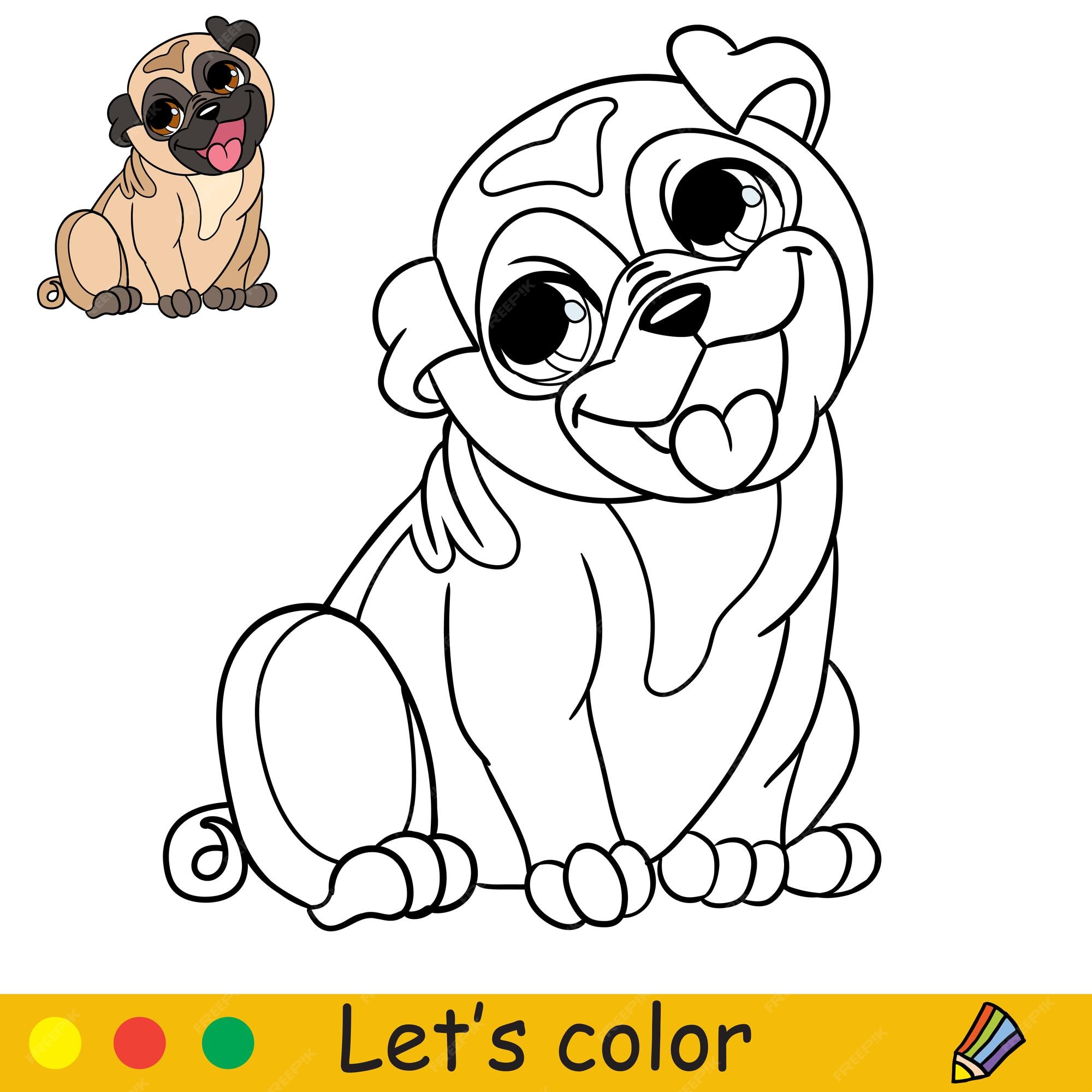 Dibujos animados lindo sentado perro pug libro para colorear vector |  Vector Premium