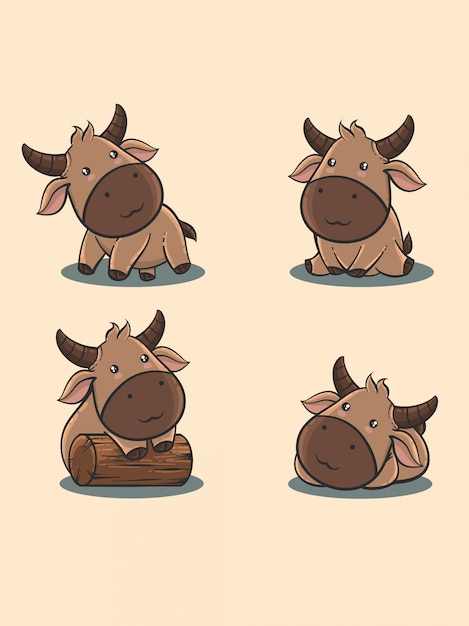 Vector dibujos animados lindo toro en dibujado a mano