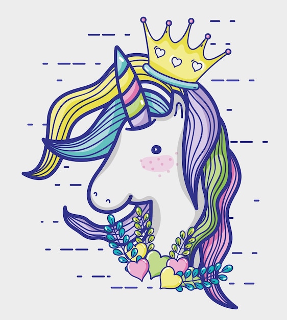 Dibujos animados lindo unicornio mágico y fantástico