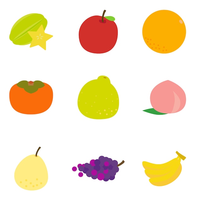 Dibujos animados lindos frutos de colores brillantes en una colección. aislado sobre fondo blanco, vector eps10