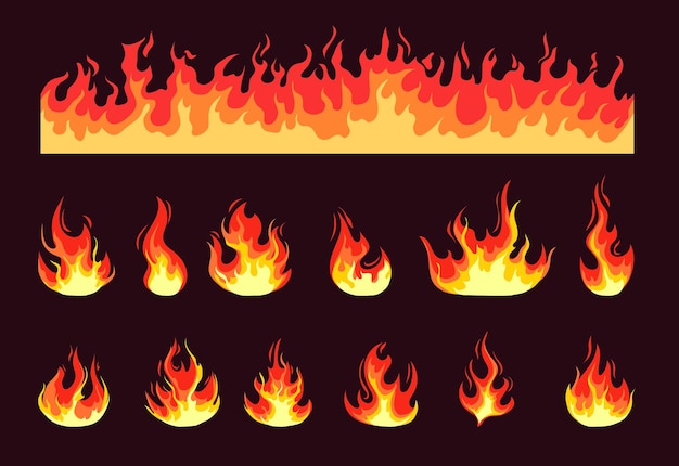 Dibujos animados de llama de fuego quemar ilustración de diseño gráfico conjunto aislado