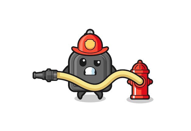 Vector dibujos animados de llave de coche como mascota de bombero con manguera de agua