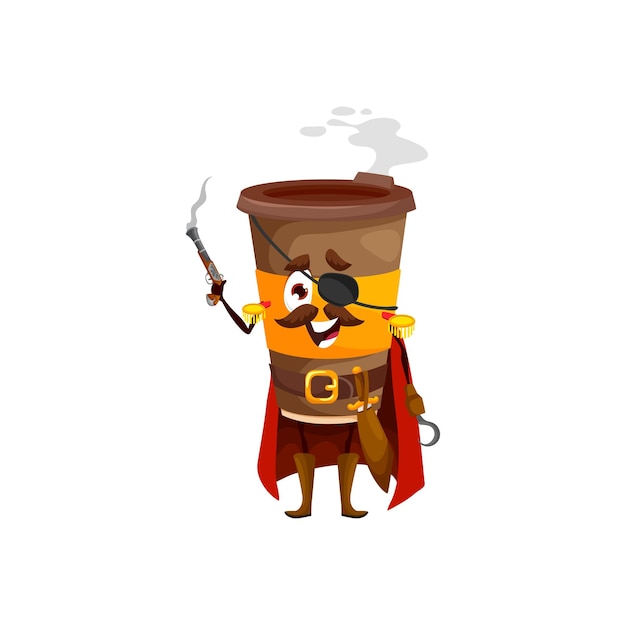 Vector dibujos animados para llevar café pirata personaje taza caliente