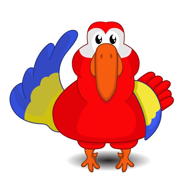 dibujos animados loro pájaro de pie feliz agitando la mano